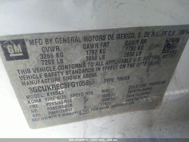 Chevrolet Silverado 1500 2lt 2015 3GCUKREC3FG105865 Image 9