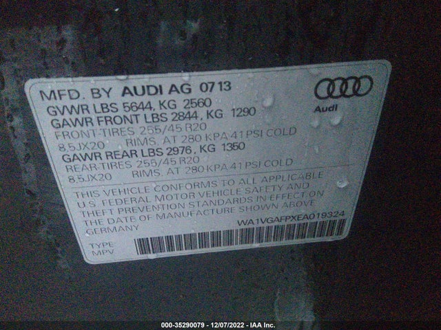 Aukcja sprzedaży 2014 Audi Sq5 Prestige, vin: WA1VGAFPXEA019324, numer aukcji: 35290079