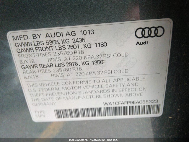WA1CFAFP9EA055323 Audi Q5 PREMIUM