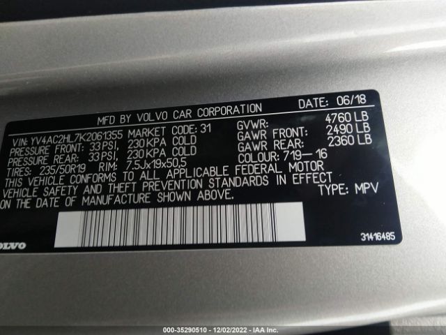 YV4AC2HL7K2061355 Volvo XC40