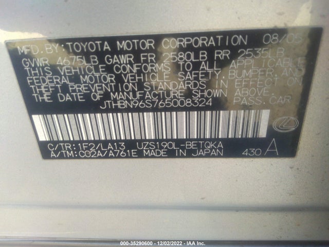 JTHBN96S765008324 Lexus GS 430