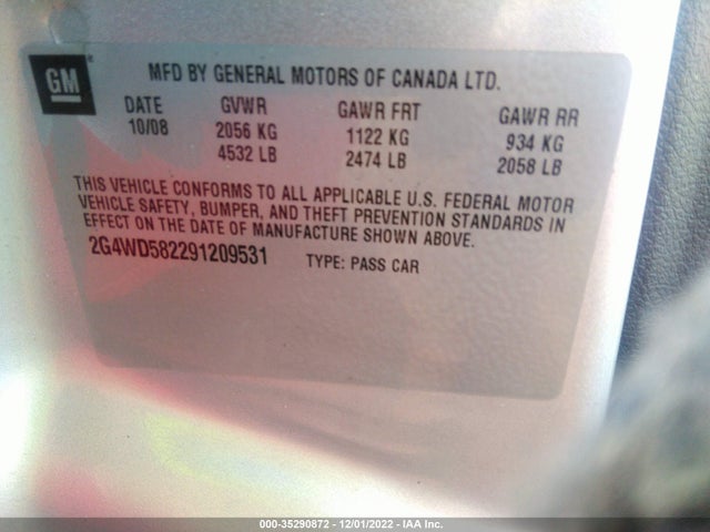 2009 BUICK LACROSSE CXL VIN: 2G4WD582291209531
