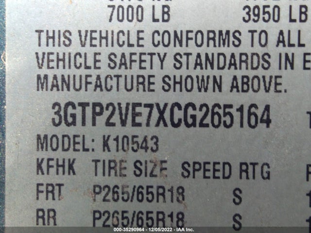 2012 GMC SIERRA 1500 SLE VIN: 3GTP2VE7XCG265164