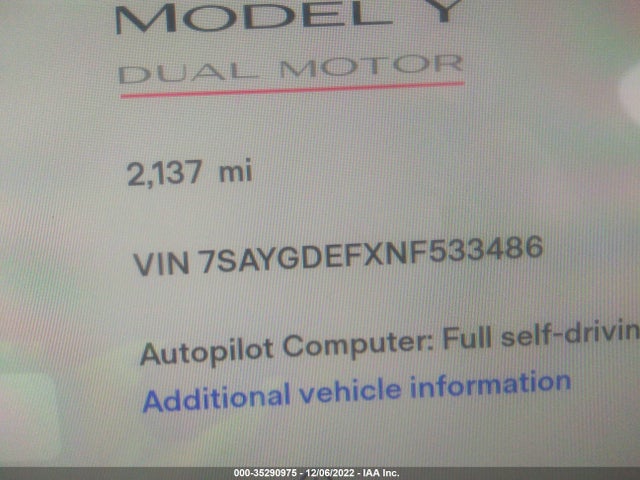 Tesla Model Y Performance 2022 7SAYGDEFXNF533486 Image 7