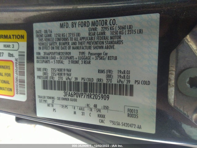2017 Ford Fusion, VIN: 3FA6P0VP7HR205909