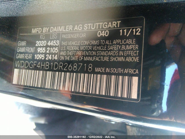 2013 MERCEDES-BENZ C-CLASS C 250 VIN: WDDGF4HB1DR268718