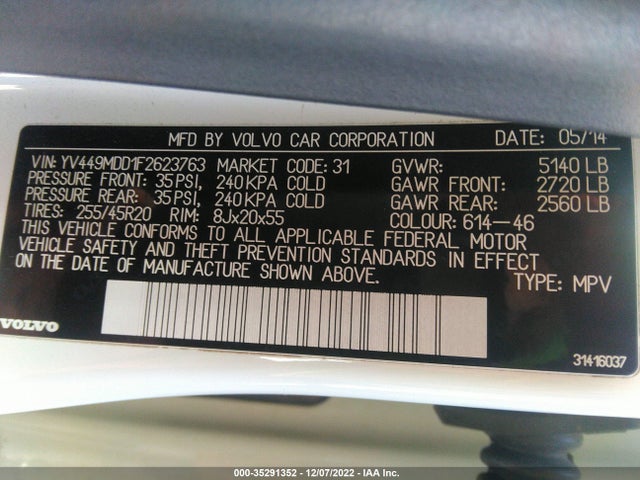 2015 VOLVO XC60 T6 DRIVE-E PLATINUM VIN: YV449MDD1F2623763