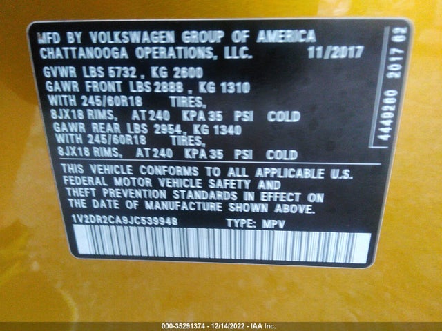 Volkswagen Atlas 2018 1V2DR2CA9JC539948 Image 10