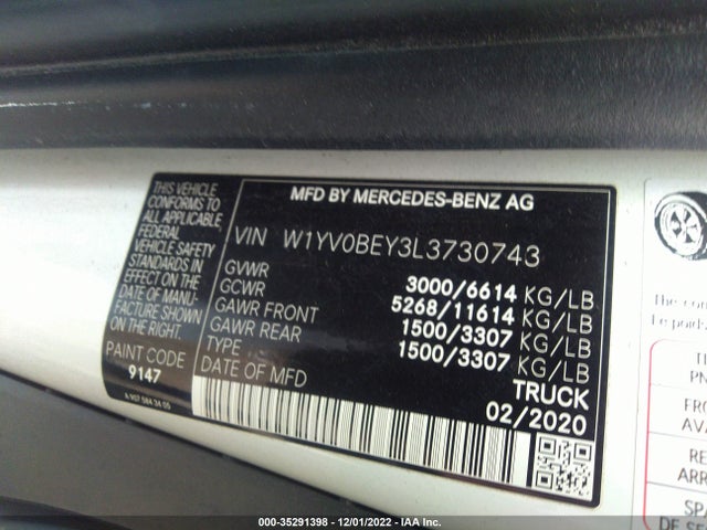 2020 Mercedes-Benz Metris, VIN: W1YV0BEY3L3730743