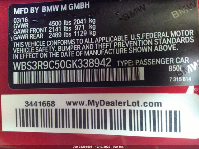 2016 BMW M4, VIN: WBS3R9C50GK338942
