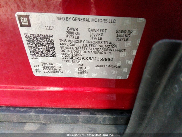 Chevrolet Traverse 2018 1GNERJKX8JJ159864 Image 10