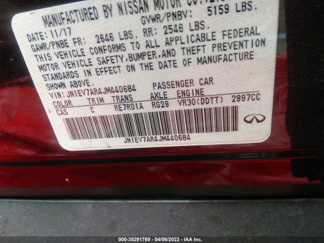 2018 INFINITI Q50 3.0T LUXE VIN: JN1EV7AR4JM440684