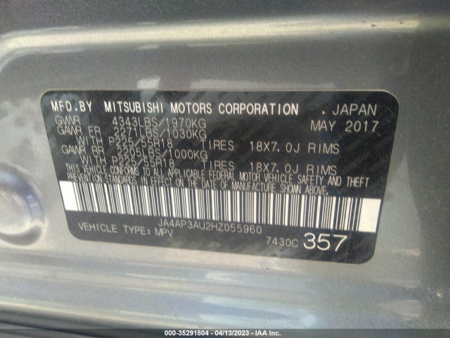 JA4AP3AU2HZ055960 Mitsubishi Outlander Sport 2.0