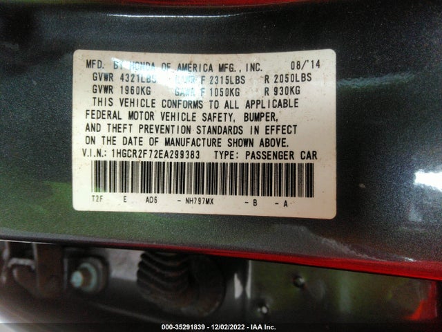 Honda Accord Sedan Ex 2014 1HGCR2F72EA299383 Image 9