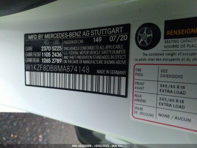 2021 Mercedes-Benz E-Class, VIN: W1KZF8DB8MA874148