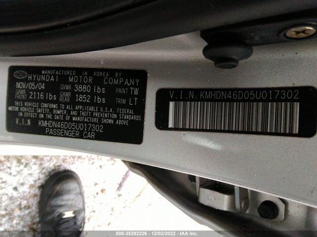 2005 HYUNDAI ELANTRA GLS/GT VIN: KMHDN46D05U017302