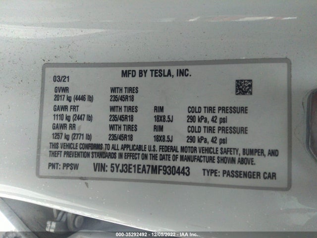 Tesla MODEL 3 2021 5YJ3E1EA7MF930443 Image 10