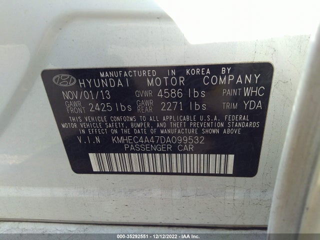 2013 HYUNDAI SONATA HYBRID VIN: KMHEC4A47DA099532
