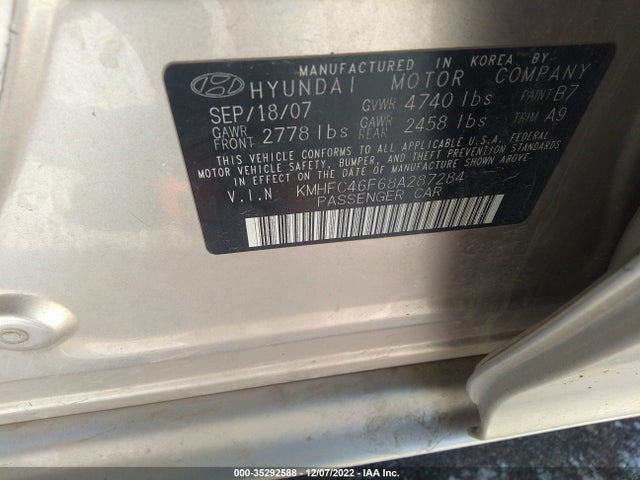2008 HYUNDAI AZERA LIMITED VIN: KMHFC46F68A287284