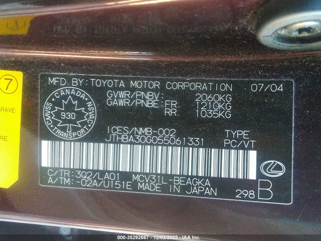 Lexus ES 330 2005 JTHBA30G055061331 Image 10