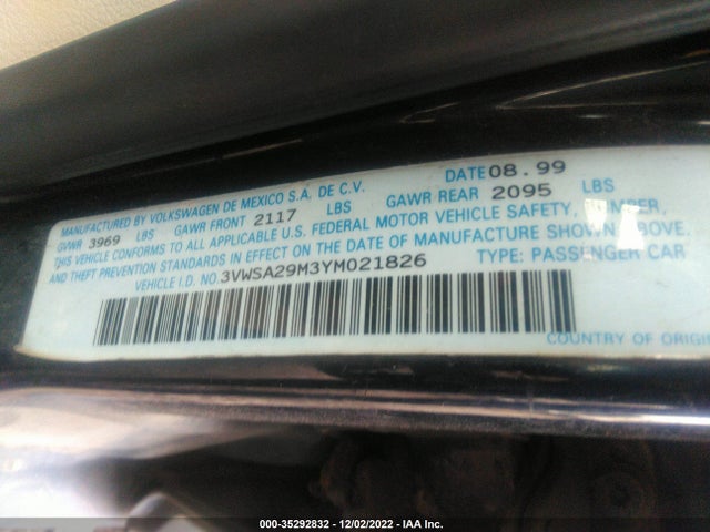 3VWSA29M3YM021826 Volkswagen JETTA GLS