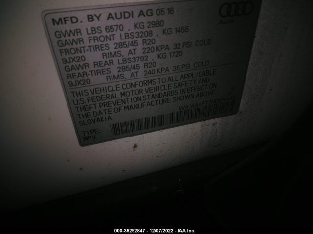 WA1AAAF77HD019445 Audi Q7 PREMIUM