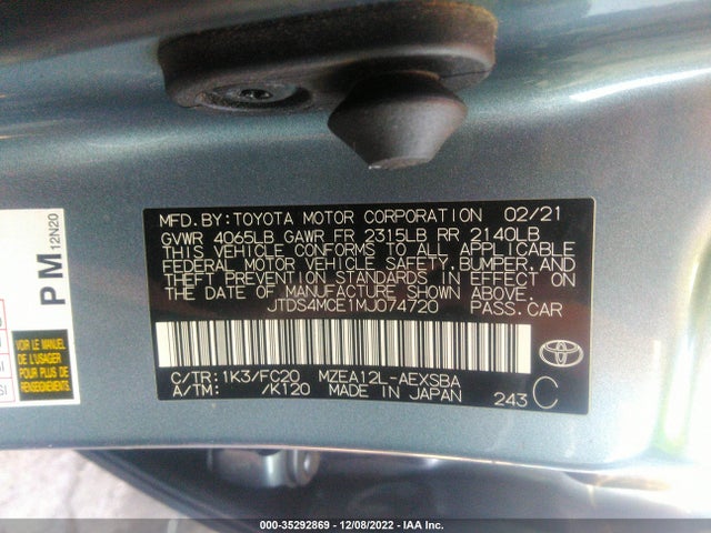 2021 TOYOTA COROLLA SE/NIGHTSHADE/APEX SE VIN: JTDS4MCE1MJ074720