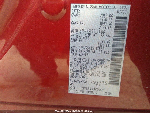 2019 Nissan Rogue, VIN: 5N1AT2MTXKC795535