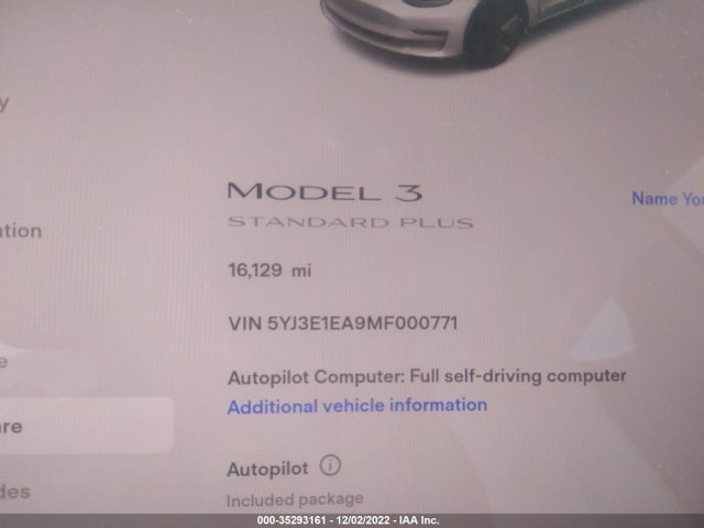 Tesla Model 3 Standard Range Plus 2021 5YJ3E1EA9MF000771 Image 8