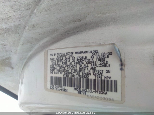 2001 TOYOTA SIENNA LE/XLE VIN: 4T3ZF13C81U328622