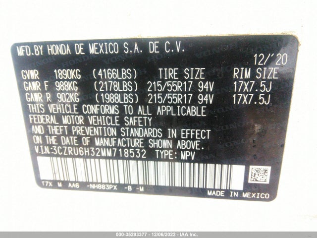 2021 Honda HR-V, VIN: 3CZRU6H32MM718532