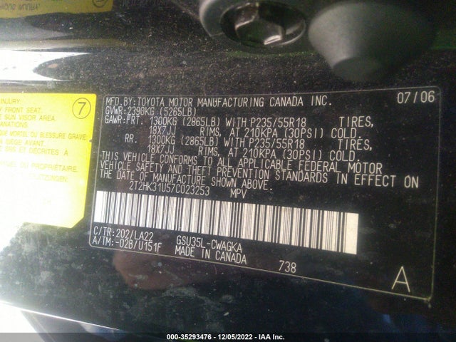 Aukcja sprzedaży 2007 Lexus Rx 350, vin: 2T2HK31U57C023253, numer aukcji: 35293476