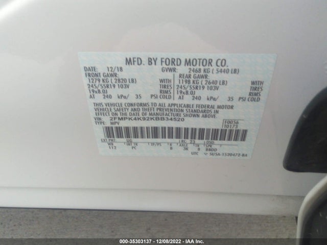 2019 Ford Edge, VIN: 2FMPK4K92KBB34520