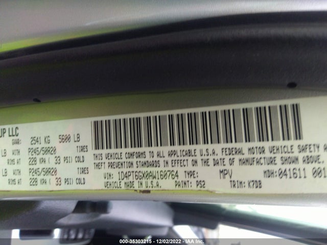 2010 DODGE NITRO DETONATOR VIN: 1D4PT6GX0AW160764
