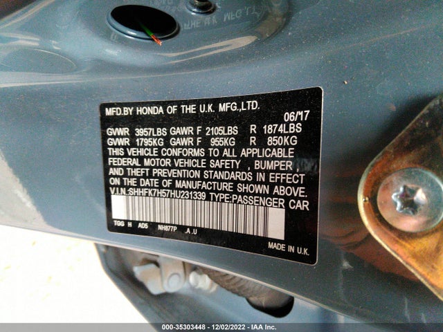 Honda Civic Hatchback Ex 2017 SHHFK7H57HU231339 Image 9