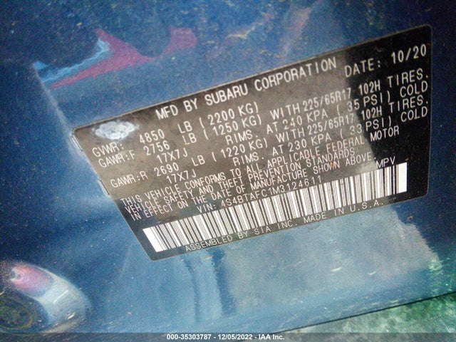 2021 Subaru Outback, VIN: 4S4BTAFC1M3124611