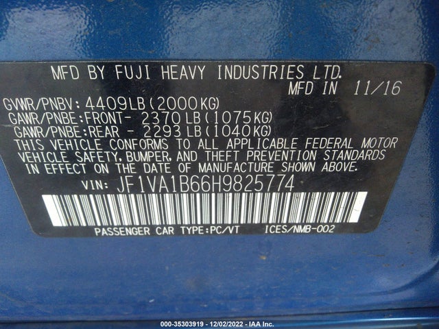 2017 Subaru WRX, VIN: JF1VA1B66H9825774