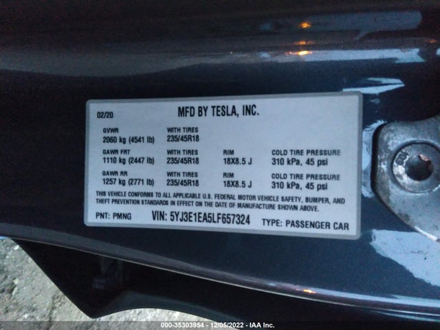Tesla Model 3 Standard Range 2020 5YJ3E1EA5LF657324 Image 10