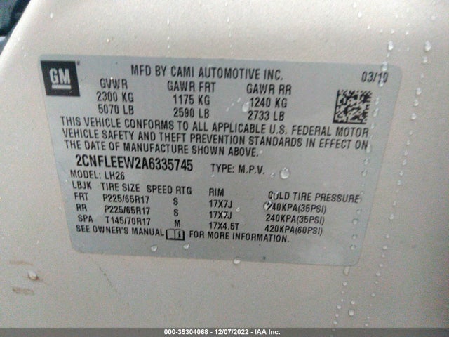 2010 CHEVROLET EQUINOX LT W/1LT VIN: 2CNFLEEW2A6335745