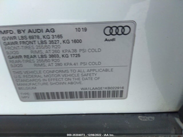 WA1LAAGE1KB022916 Audi E-tron Premium Plus
