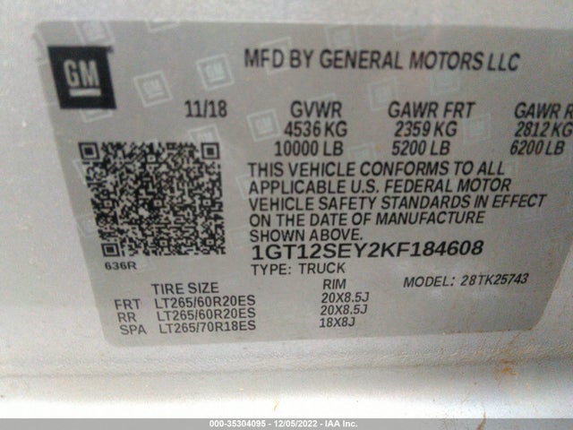 2019 GMC Sierra 2500HD, VIN: 1GT12SEY2KF184608