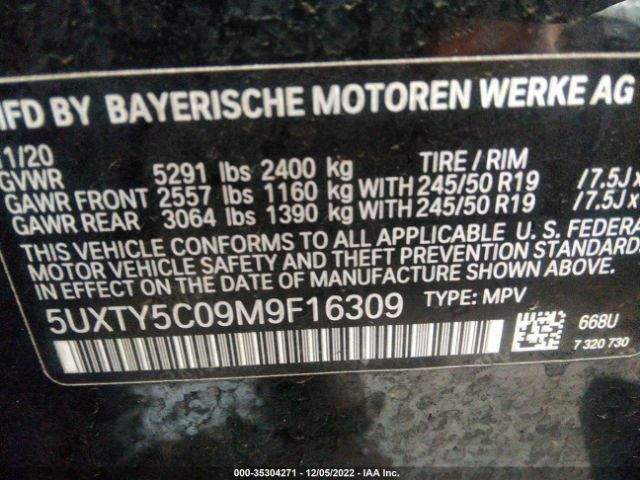 5UXTY5C09M9F16309 BMW X3 Xdrive30i