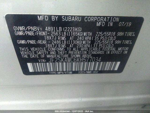 2019 Subaru Forester, VIN: JF2SKAWC6KH577034
