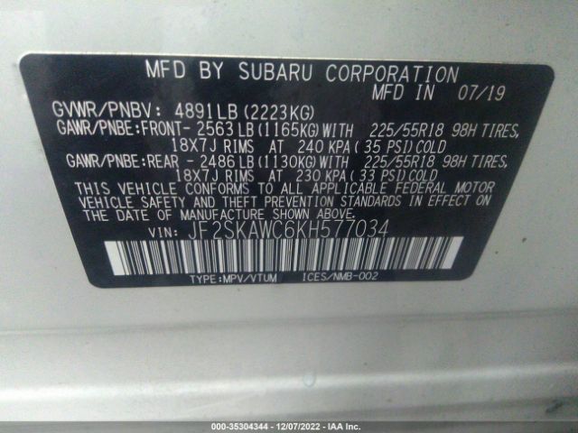 JF2SKAWC6KH577034 Subaru Forester Touring