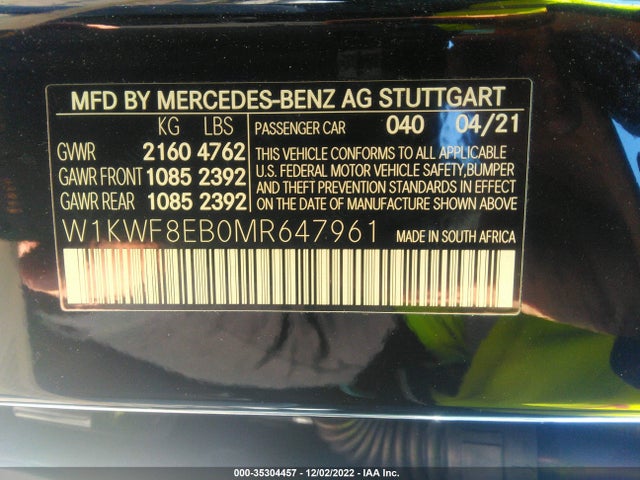 2021 Mercedes-Benz C-Class, VIN: W1KWF8EB0MR647961