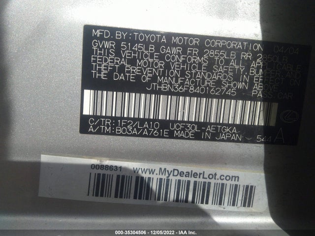 Lexus LS 430 2004 JTHBN36F840162745 Image 9
