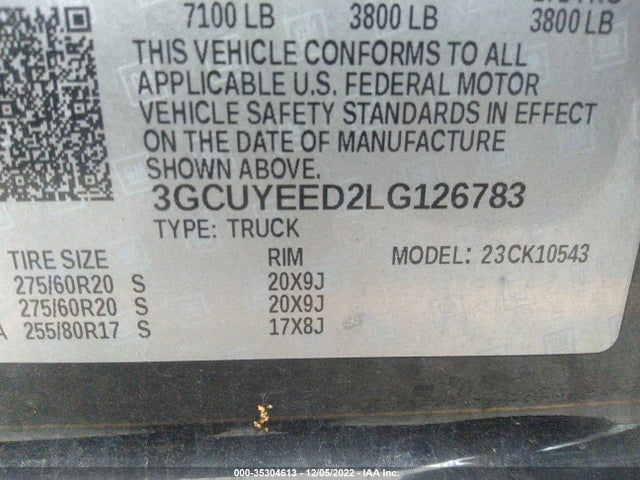 2020 CHEVROLET SILVERADO 1500 RST VIN: 3GCUYEED2LG126783