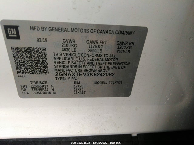 Chevrolet EQUINOX LT 2019 2GNAXTEV3K6242062 Image 9