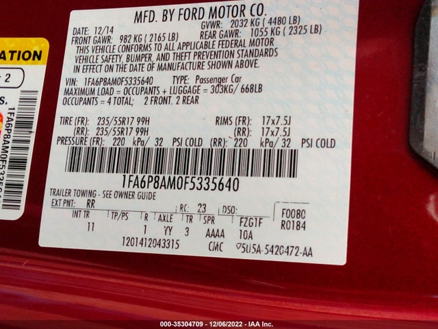 2015 Ford Fastback, VIN: 1FA6P8AM0F5335640