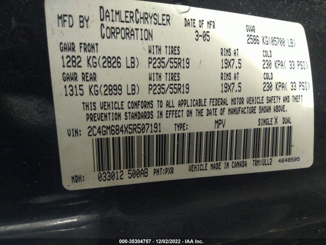 Chrysler Pacifica Touring 2005 2C4GM684X5R507191 Image 9